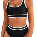 BMJL Women's High Waisted Bikini Sets Sporty Two Piece Swimsuits Color Block Cheeky High Cut Bathing Suits Size M
