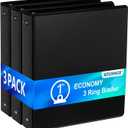 1'' Economy 3-Ring Binders, 1-inch Round Rings, Holds 200 Sheets US Letter Size, ClearVue Presentation View, Non-Stick, Black (3)