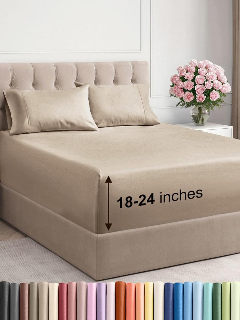 Extra Deep Pocket King Sheets - 4 Piece Breathable & Cooling Bed Sheets - Hotel Luxury Bed Sheet Set - Soft, Wrinkle Free & Comfy - Easily Fits Extra Deep Mattresses - Deep Pocket Cream Sheets Set