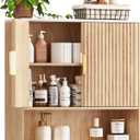 Bathroom Wall Storage Cabinet, Over the Toilet Storage Cabinet with Fluted Doors & Adjustable Shelf, Wood Medicine Cabinet Wall Mounted for Bathroom, Laundry Room & Kitchen, Natural Oak