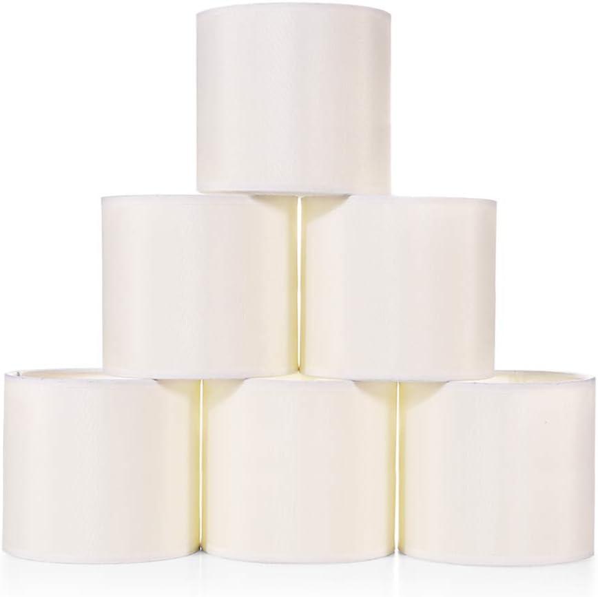 Wellmet Small Lamp Shades, ONLY for Candle Bulbs, Clip-on Drum Mini Lampshades, Set of 6, 5.5"x 5.5"x5", Cream White