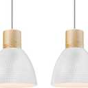 ELYONA 2 Pack Hammered Pendant Light Fixtures, 10.2 Metal & Rubber Wood Island Hanging Lamp, Adjustable Height, Modern Pendant Lighting for Kitchen,Farmhouse Bar,Dining Room,Bedroom, Nordic White (Medium)