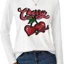 LilyCoco Womens Long Sleeve T Shirts Boat Neck Tops Breton Loose Fit Printed Tshirt White, Extra Large, White 