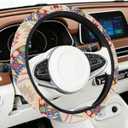 Bohemian Steering Wheel Cover, Cloth Boho Car Steering Wheel Covers for Women Ethnic Style Cotton Linen Steering Wheel Accessories Cover Universal 14-15 Inch Round/D-Type/Double D-Type (Beige)