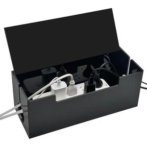 Cable Cord Organizer Box, 2 Open Slots Cords Hider Box, Under Desk Power Strip Organizer and Floor Cables Storage, Black