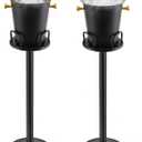 Lallisa 2 Pack Ice Bucket with Stand Champagne Bucket 5l 12lb Stainless Steel Beverage Tub 3ft Wine Bottle Chiller Holder for Wine Beer Party Hotel Ktv Club Bar BBQ Christmas Wedding (Black)