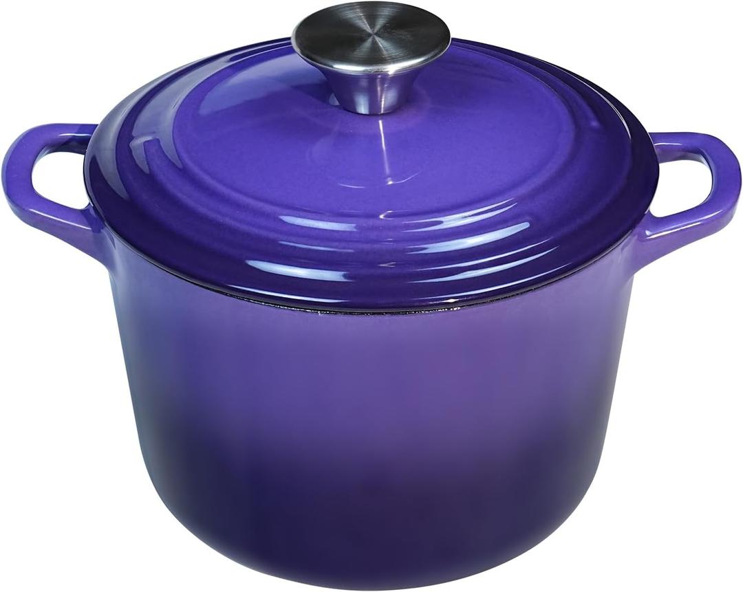 Flavehc Dutch Oven Pot with Lid 1.8 qt Cast Iron Dutch Oven for Bread Baking Purple Enameled Cast Iron Rice Pot with Handels