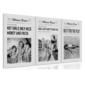 Framed Black and White Wall Art Retro Vintage Posters Set of 3 - Aesthetic Room Decor for Teen Girls | Funky Canvas Newspaper for Dorm and Apartment Decor 16x24in