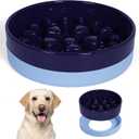 Sted Ceramic Slow Feeder Dog Bowl for Medium Large Breed, Puzzle Dog Food Bowl with Silicone Base, Maze Blue (Large-9.5 inches)
