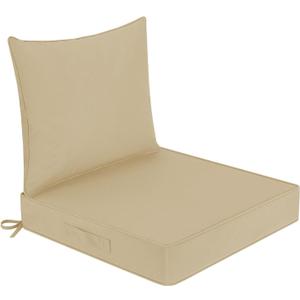 downluxe Waterproof Outdoor Chair Cushions 24x24, Outdoor Cushions for Patio Furniture with Removable Cover, Outdoor Deep Seat Patio Cushion Set with Backrest for Sofa, Couch and Patio Chairs, Khaki (24 x 24 Inch)