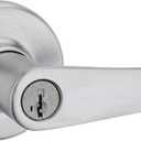 Kwikset Delta Entry Door Handle with Lock and Key, Secure Keyed Reversible Lever, Exterior Doorlock, Doorknob For Front Entrance and Bedrooms in Satin Chrome