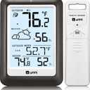 Indoor Outdoor Thermometer Wireless Weather Station, Temperature Humidity Monitor Battery Powered Inside Outside Thermometers with 330ft Range Remote Sensor and Backlight DisplayMetal, Black