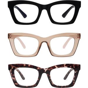 AMOMOMA Trendy Oversized Blue Light Stylish Readers for Women,Retro Square Cute Sturdy Computer Womens Reading Glasses AM6042 +1.5