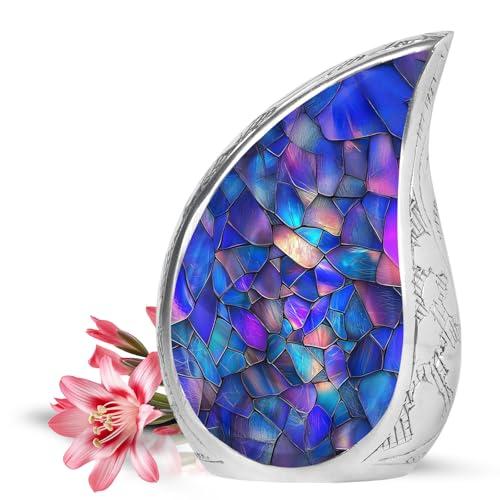 YATSKIA Mystic Light Stained Glass Small Cremation Urns for Human Ashes Adult Male and Female, Mini Memorial Urn for Ashes Adult, (Tear Drop Urn Pack of 1, 3 Inch)
