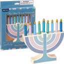 Rite Lite My Play Wooden Menorah with Removable Wooden Candles - Colorful Chanukah Menorah for Kids Hanukkah Gifts Decorations Centerpiece, Jewish Holiday Party Favors (Pastel)