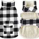 Malier Classic Plaid Fleece Dog Coat - Warm Winter Jacket with Pocket, Windproof for  Dogs (White, Large)