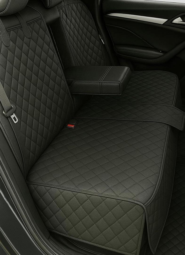 fidozen Waterproof Dog Car Seat Cover for Back Seat, Split Car Seat Covers for Dogs, Pet Backseat Cover for Dogs in Car, Nonslip Car Seat Protector, Seat Covers for Cars SUV Truck,seat Belt (Standard (54" W x 58" L), BLK(Split Bench))