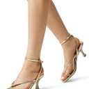 DREAM PAIRS Women's kitten Low Strappy Lace Up Heels Open Square Toe Thong Ankle Strap Heels Sexy Fashion Comfort Dress Shoes Party Sylvestra Pumps Heeled Sandals (Gold)