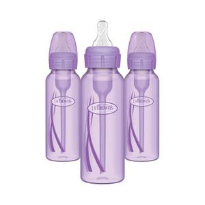 Dr. Browns Natural Flow Anti-Colic Options+ Narrow Baby Bottles 8 oz/250 mL, with Level 1 Slow Flow Nipple, 3 Pack, Purple, 0m+