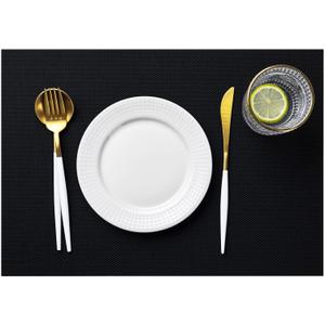 LEXMORE Placemats Set of 8 Vinyl/Plastic Woven Place Mats for Kitchen Table Indoor/Outdoor Washable Placemat Wipeable Dining Table Mats(Black)