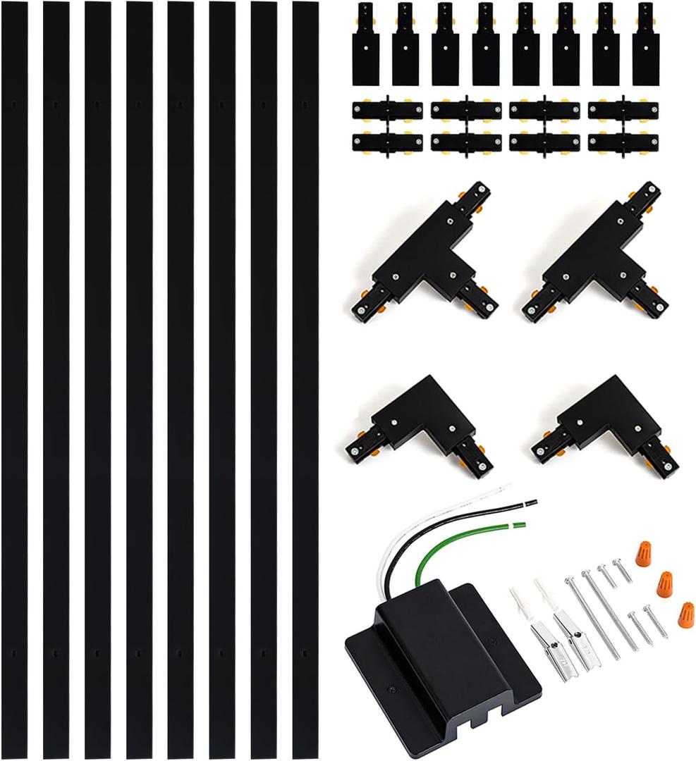 VANoopee 26FT H Track Lighting Rails Black, H Type Track Lighting Kit with Floating Canopy Connector, End Caps, Live End Feeds, I T & L Connectors, Compatible with Single Circuit H Style Track System