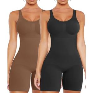 VVX Shorts Bodysuit for Women Tummy Control Shapewear Seamless Sexy Butt Lifting Workout Bodycon One Piece Short Jumpsuit, M/L