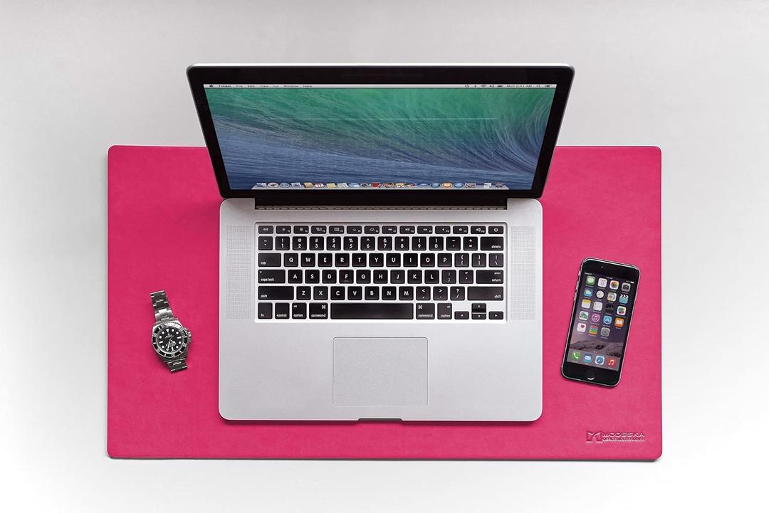 24" x 14" Leather Desk Pad - SKIDSTOP Ultra Smooth Executive Blotter and Protective Mat Large Mouse Pad for Office, School, Home, Remote Business  Pink