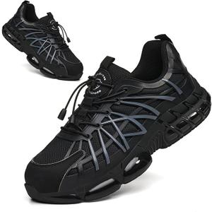 PJZHJ Steel Toe Shoes for Men Breathable Slip Resistant Tennis Shoes Lightweight Puncture Proof Work Safety Sneakers 43 Black