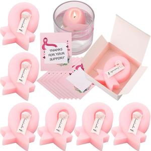 6 Pcs Breast Cancer Awareness Candles for Women Pink Ribbon Cancer Care Gifts Soy Wax Handmade Scented Pink Candles Survivor Chemo Care Awareness Accessories Gifts with 6 Cards (2.36 Inch)