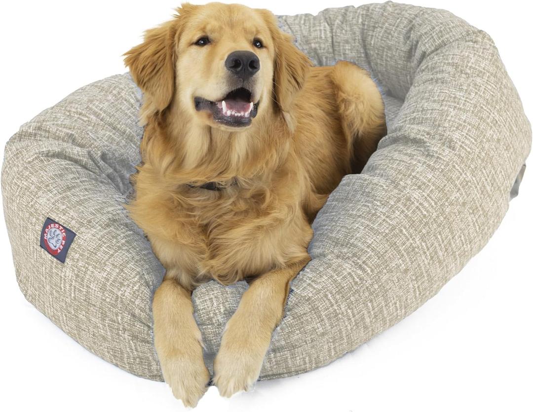 Majestic Pet 40 Inch Bagel Calming Dog Bed Washable  Cozy Soft Round Dog Bed with Spine Support for Dogs to Rest Their Head - Fluffy Donut Puppy Mat 40x29x9 (Inch) Large  Tan (Palette Heathered Tan)