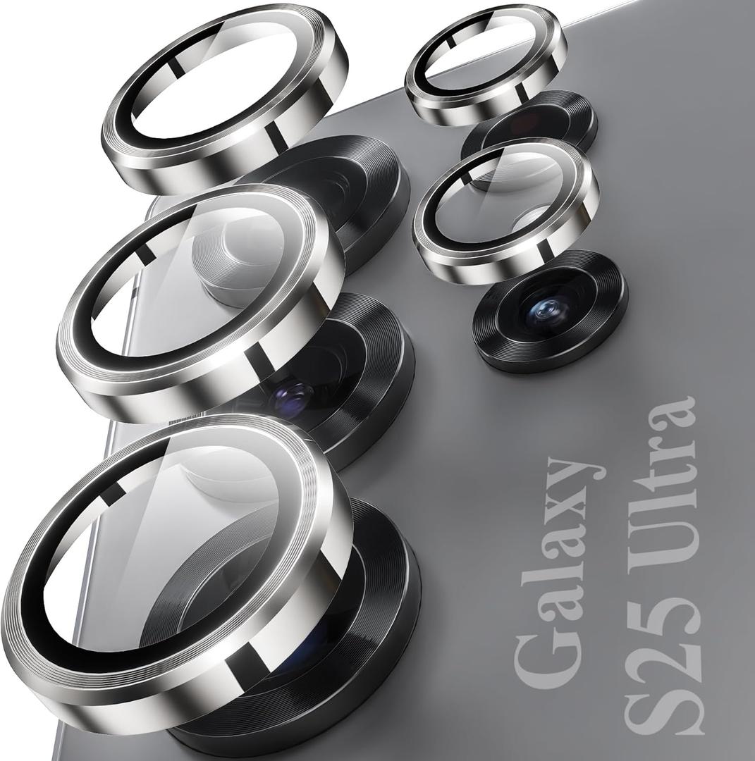 2 x YWXTW Camera Lens Protector for Samsung Galaxy S25 Ultra, [5X Stronger] Individual Metal Ring Tempered Glass Camera Screen Protector for S25 Ultra Accessories, Anti Scratch, 1 Set (Titanium Gray)