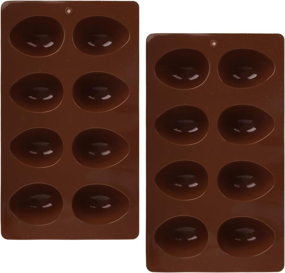 2Pcs 8-Cavity Silicone Easter Egg Molds, Egg Shaped Cake Pop Mold, Baking Supplies for Making Chocolate Jello Candy (Chocolate)