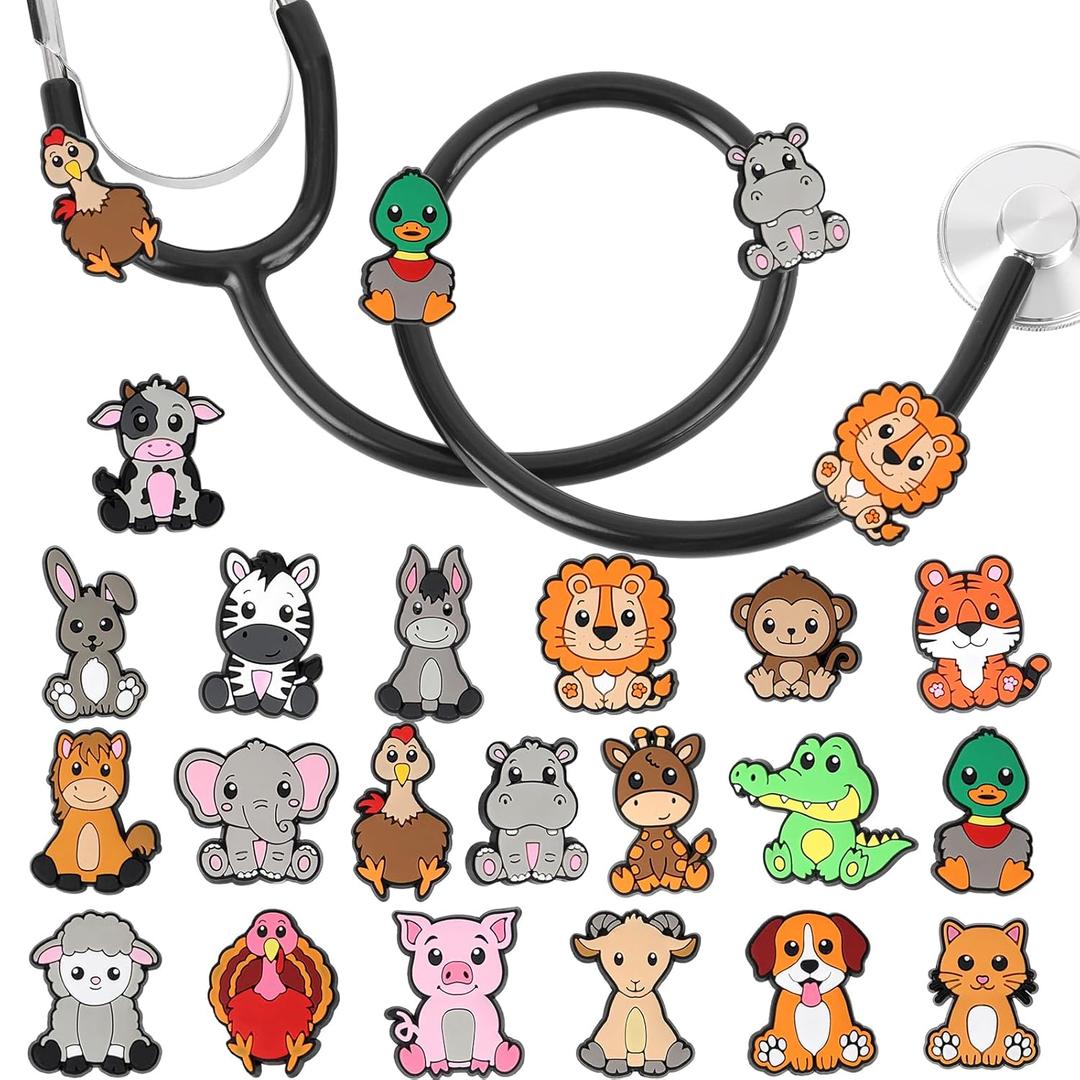 Zoo Animals Stethoscope Charm Tag for Nurse - 20Pcs Cute Animal Medical Plastic Stethoscope Decor Accessories, Present for Pediatric Doctor & Veterinarian, Medical Worker Nursing Graduation