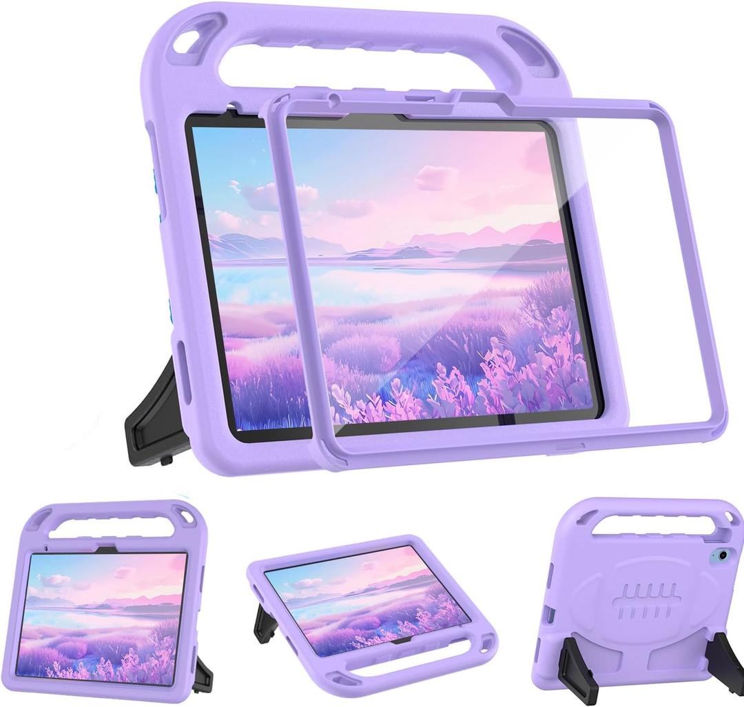 BMOUO Kids Case for iPad 11th Generation (A16) 11 Inch 2025/iPad 10th Generation 10.9" 2022 - with Screen Protector, Shockproof Handle Stand iPad 11th/10th Generation Case for Kids, Light Purple