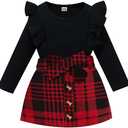 AMAWMW Toddler Baby Girl Fall Winter Clothes Long Sleeve Ruffle Shirt Corduroy Mini Skirt Infant Girl A-line Dress.140