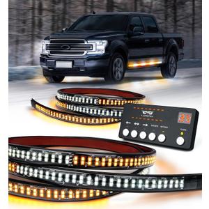 LUMENIX 2PCS 70 Inch Emergency Strobe Lights Strip LED Running Board Flexible Lights Bar Flashing Warning Hazard Safety Side Light for Construction Vehicles Tow Work Trucks Pickups - White Amber