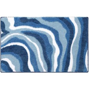 Ankah Luxurious Nordic Bathroom Rug, Extra Soft Fluffy Bath Mat, Absorbent, Non-Slip, Easy to Care and Fast Drying, Modern Style Marble Pattern Shower Rug, Home Decor Accessories, 17.3"x29.9", Blue