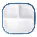 BABELIO 8'' Toddler Porcelain Plates with Silicone Suction Sleeves, Lead & BPA Free, Divided, Microwave & Dishwasher Safe, Stay Put, Suitable for Kids/Babies, Blue