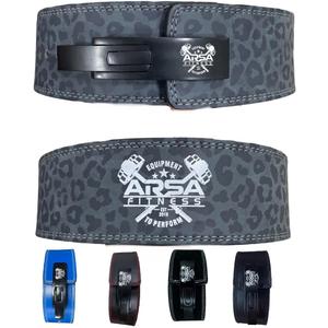 Arsa Fitness Weightlifting Adjustable Lever Belt for Men & Women Real Cow Hide Leather for Powerlifting Back Support Workout Deadlifts Squats 10MM Thickness 4" Width (LARGE, NAIBAKU PANTHER)