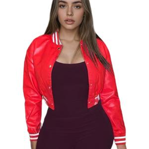 XWEAIJ Black Faux Leather Jacket Women Varsity Jacket Cropped Motorcycle Moto Bomber Baseball Jackets Y2K Streetwear , Red, XXL