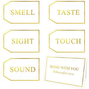 G2PLUS 5 Senses Gift Tags with String for Him and Her  Romantic White and Gold Gift Tags Set with Sense Greeting Card for Anniversary, Valentines Day, Birthday, Christmas