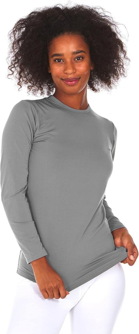 Thermajane Long Sleeve Thermal Shirts for Women Cold Weather, Womens Thermal Underwear Tops, Base Layer Women Thermal (Grey, X-Small)