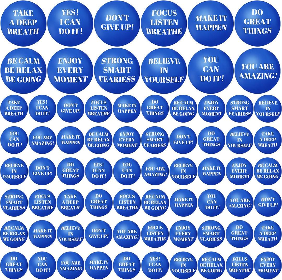 96 Pieces Motivational Stress Balls 2 Inch Inspirational Stress Relief Ball Bulk Hand Exercise Balls Encouraging Blue Foam Balls Anxiety Small Balls with Quotes for Kids Adults Teens, 12 Styles