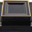 N9R 60 Pack Black Square Plastic Plates with Gold Rim Include 30 Disposable Dinner Plates 9.5 Inch and 30 Dessert Plate 6.5 Inch, Fancy Plate for Wedding, 50th Birthday and Graduation Parties