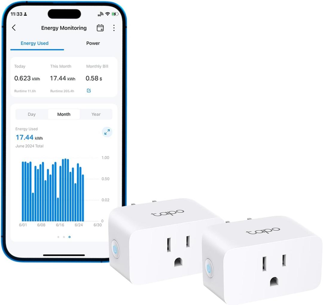 TP-Link  Smart Plug Wi-Fi Mini, Energy Monitoring, Compatible with Alexa & Google Home & Samsung SmartThings, Timer, 15A/1800W Max, ETL Certified, 2.4G Wi-Fi Only, Tapo P115(2-Pack)