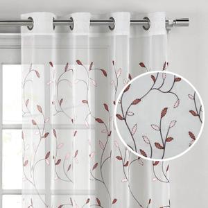 Creative Home Ideas Wavy Leaves, Embroidered Window Curtain with Grommets, Extra Wide Single Panel, 100% Polyester, Light Filtering, Sheer, Modern Drapes, 54" x 84", Light Pink/Rust