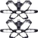 TANBABY 2 Pack LED Garage Lights, 150W Deformable Best Ceiling Shop Lights, 15000LM LED Light 6500K Garage Lighting with 6+1 Adjustable Panels Bulb for Basement