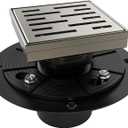 WEBANG 4 Inch Square Shower Drain Nickel Floor Drain with Flange Rainline Pattern Cover Grate Removable SUS304 Stainless Steel Watermark&CUPC Certified Brushed Nickel