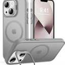 DEERLAMN for iPhone 14/iPhone 13 Case with Stand,[Compatible with Magsafe][Built-in Camera Bracket] Shockproof Drop Protection Slim Translucent Matte Phone Cover for Women Men-Grey