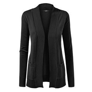 MBJ WSK926 Women's Open Front Casual Long Sleeve Knit Classic Sweater Cardigan with Pockets  Black Small